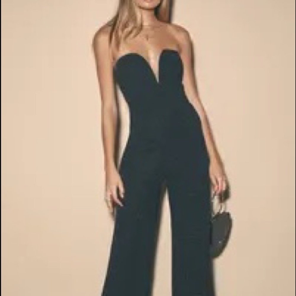 Lulus sensational starlet black strapless wide leg jumpsuit. BRAND NEW W TAGS.